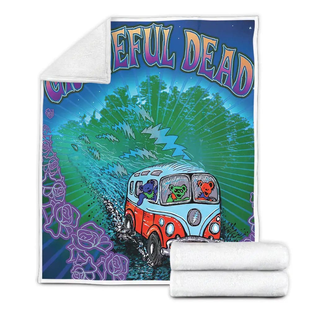 Grateful Dead Dancing Bears On The Bus Fleece Blanket Gift For Birthday Halloween Christmas Thanksgiving