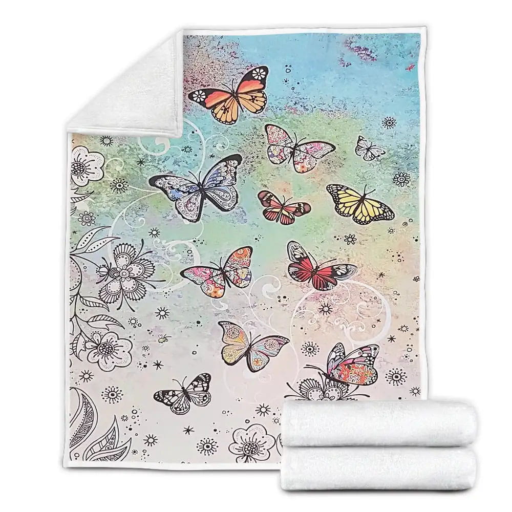 Butterfly In Digital Artwork All Over Printed Fleece Blanket Gift For Christmas Thanksgiving Halloween