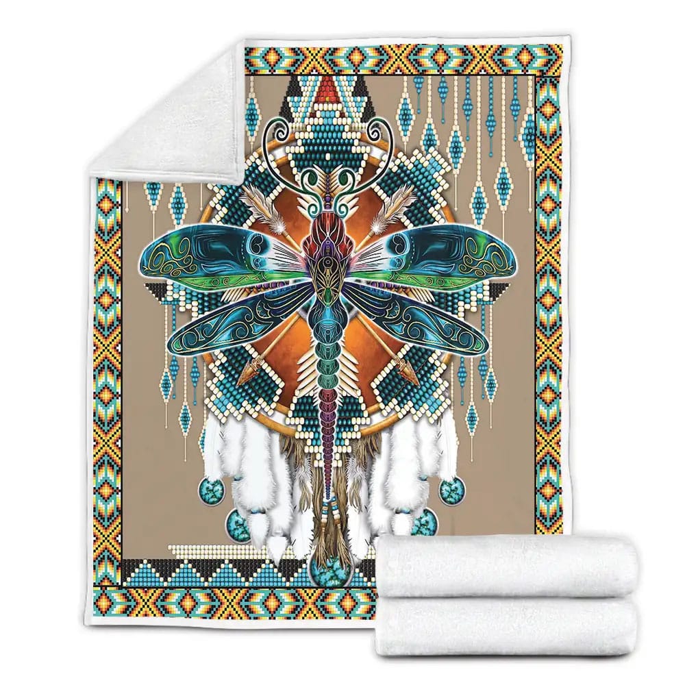 Dragonfly Native American Dreamcatcher Fleece Blanket Gift For Birthday Halloween Christmas Thanksgiving