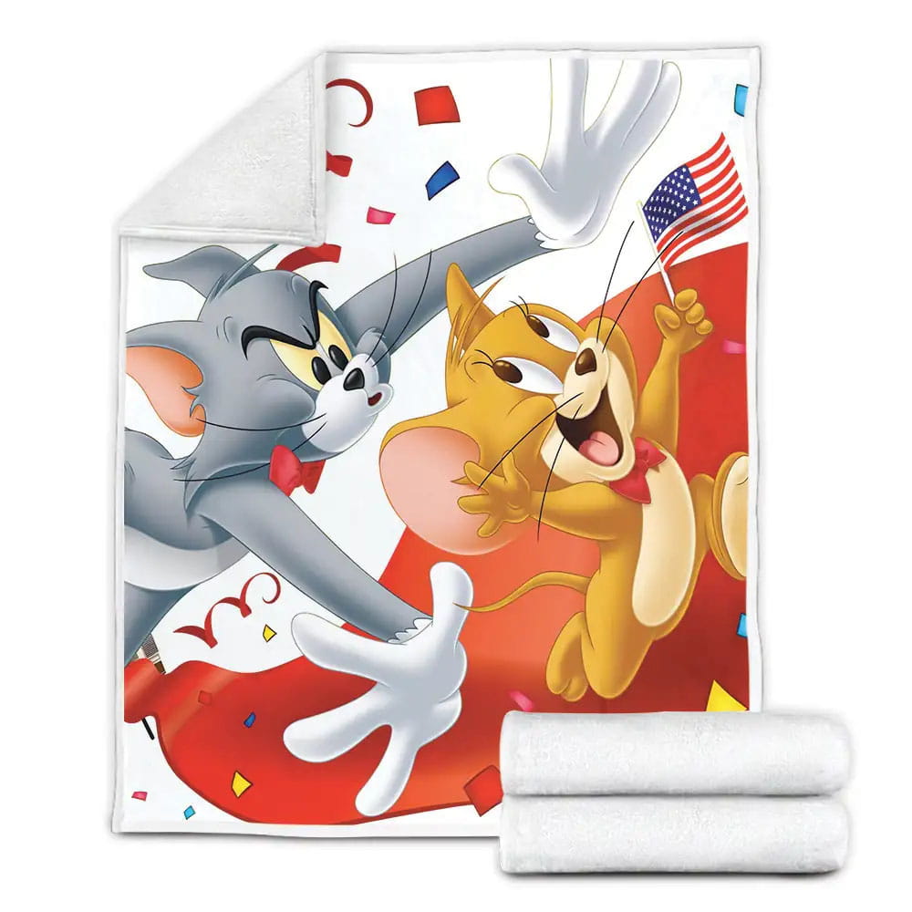 Tom And Jerry Chasing On The Red Carpet Fleece Blanket Gift For Birthday Halloween Christmas Thanksgiving