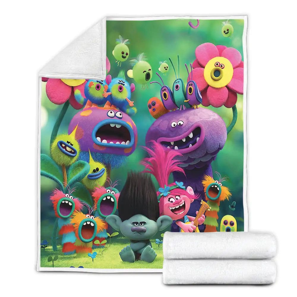 Trolls Poppy Singing With The Bugs And Flowers Fleece Blanket Gift For Christmas Thanksgiving Halloween