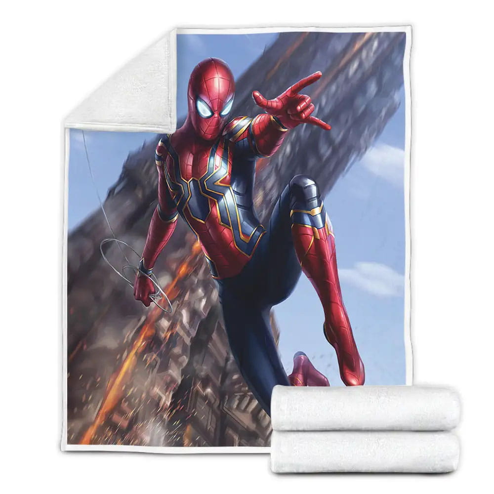 Iron Spider Swinging Shooting Web Hand Gesture Fleece Blanket Gift For Christmas Thanksgiving Halloween