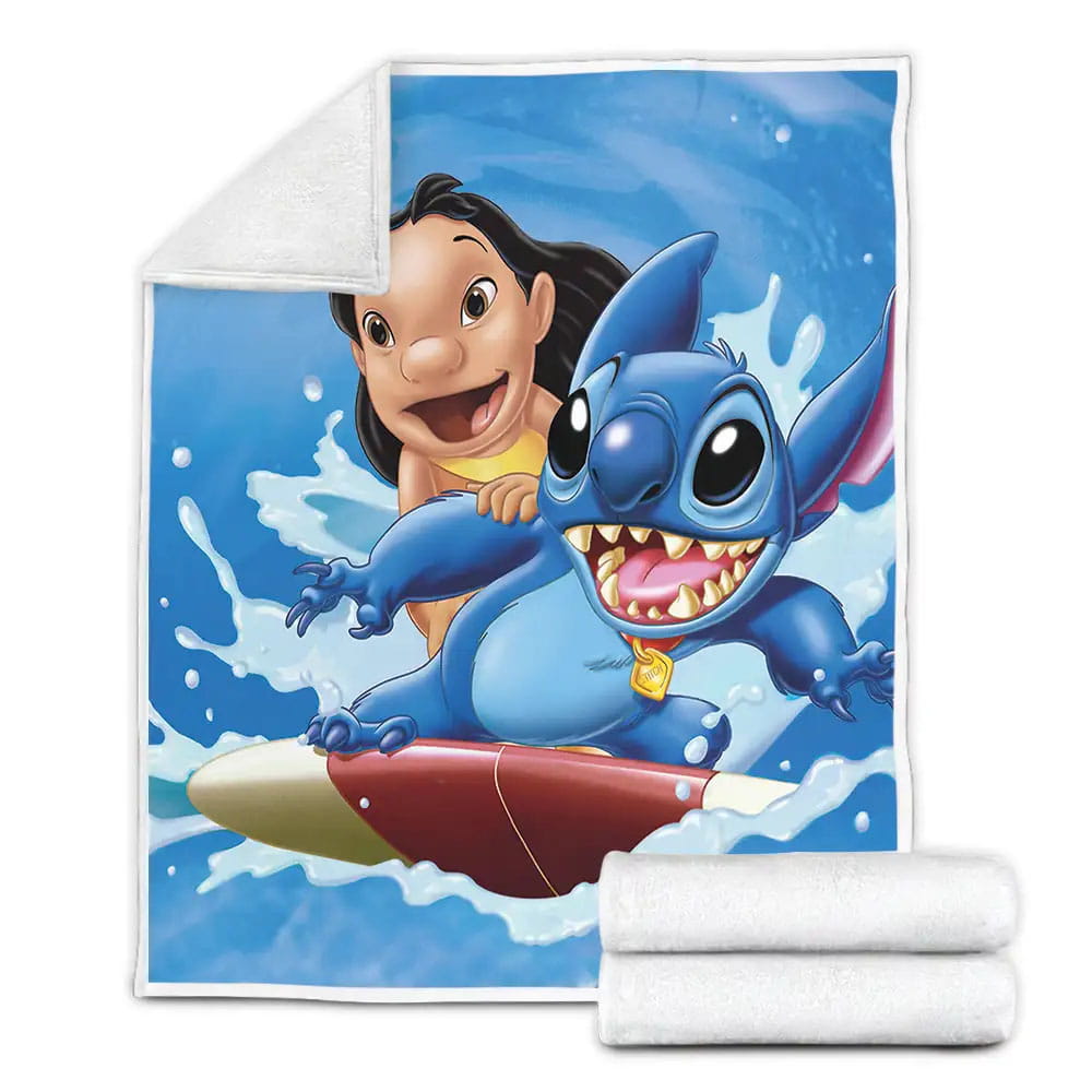 Lilo And Stitch Surfing With My Friend Fleece Blanket Gift For Birthday Halloween Christmas Thanksgiving