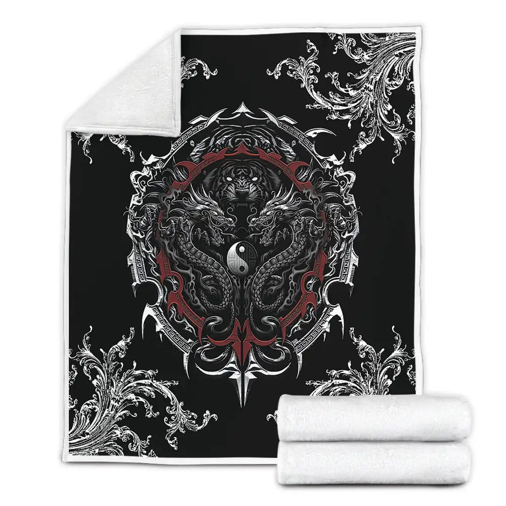 Dragon Tiger Yin And Yang Gothic Art 3D Fleece Blanket Gift For Birthday Halloween Christmas Thanksgiving