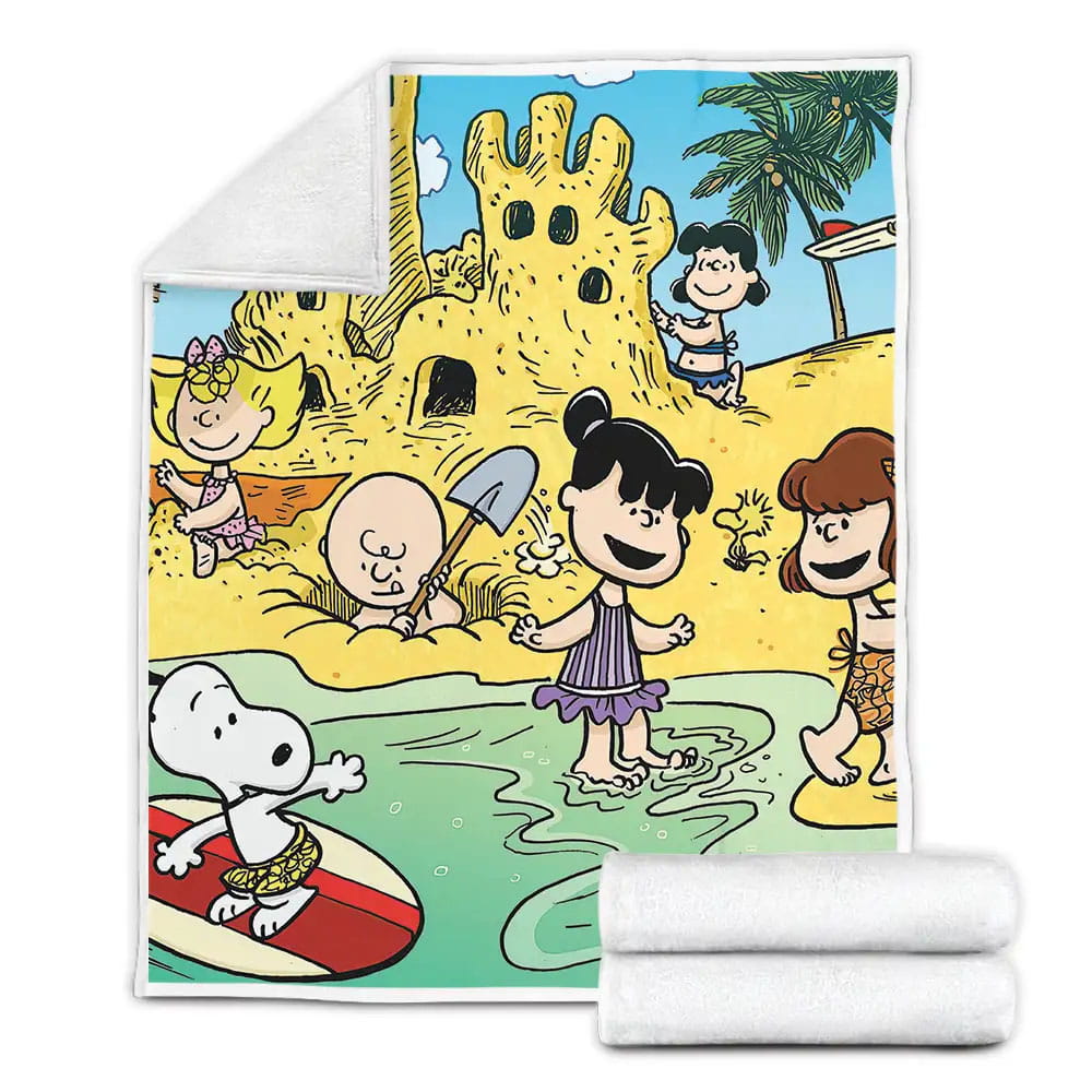 Peanuts Characters Playing On The Beach Fleece Blanket Gift For Birthday Halloween Christmas Thanksgiving