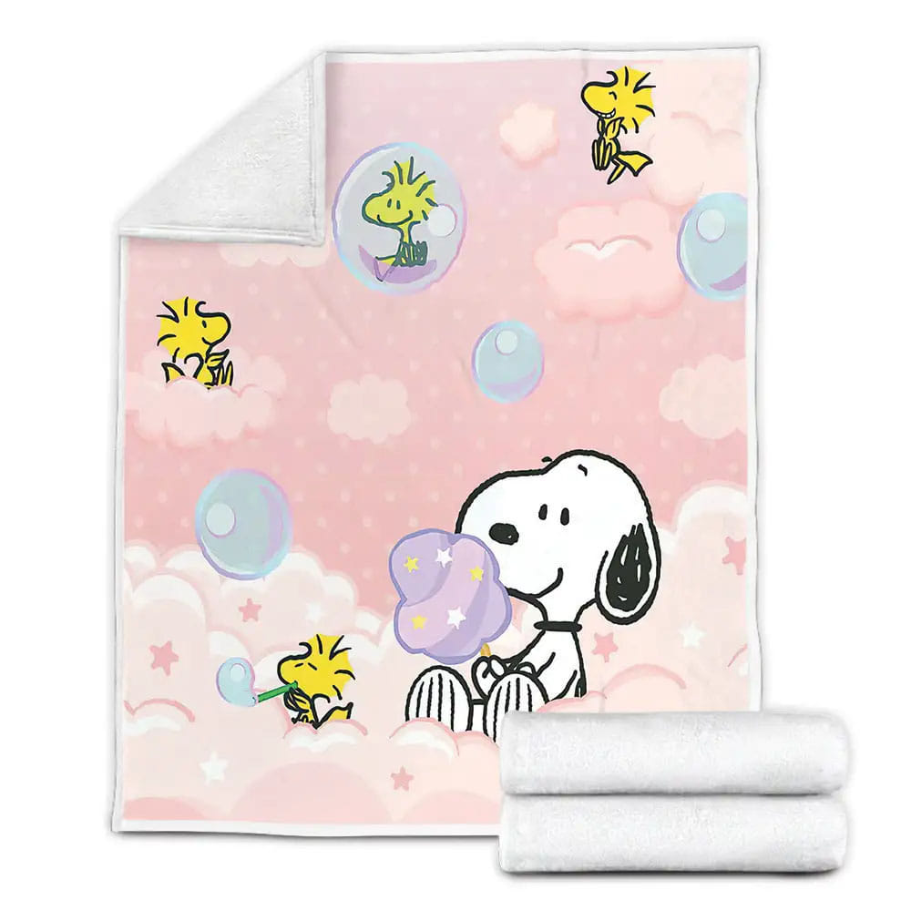 Peanuts Snoopy And Woodstock Playing With Bubbles Fleece Blanket Gift For Christmas Thanksgiving Halloween