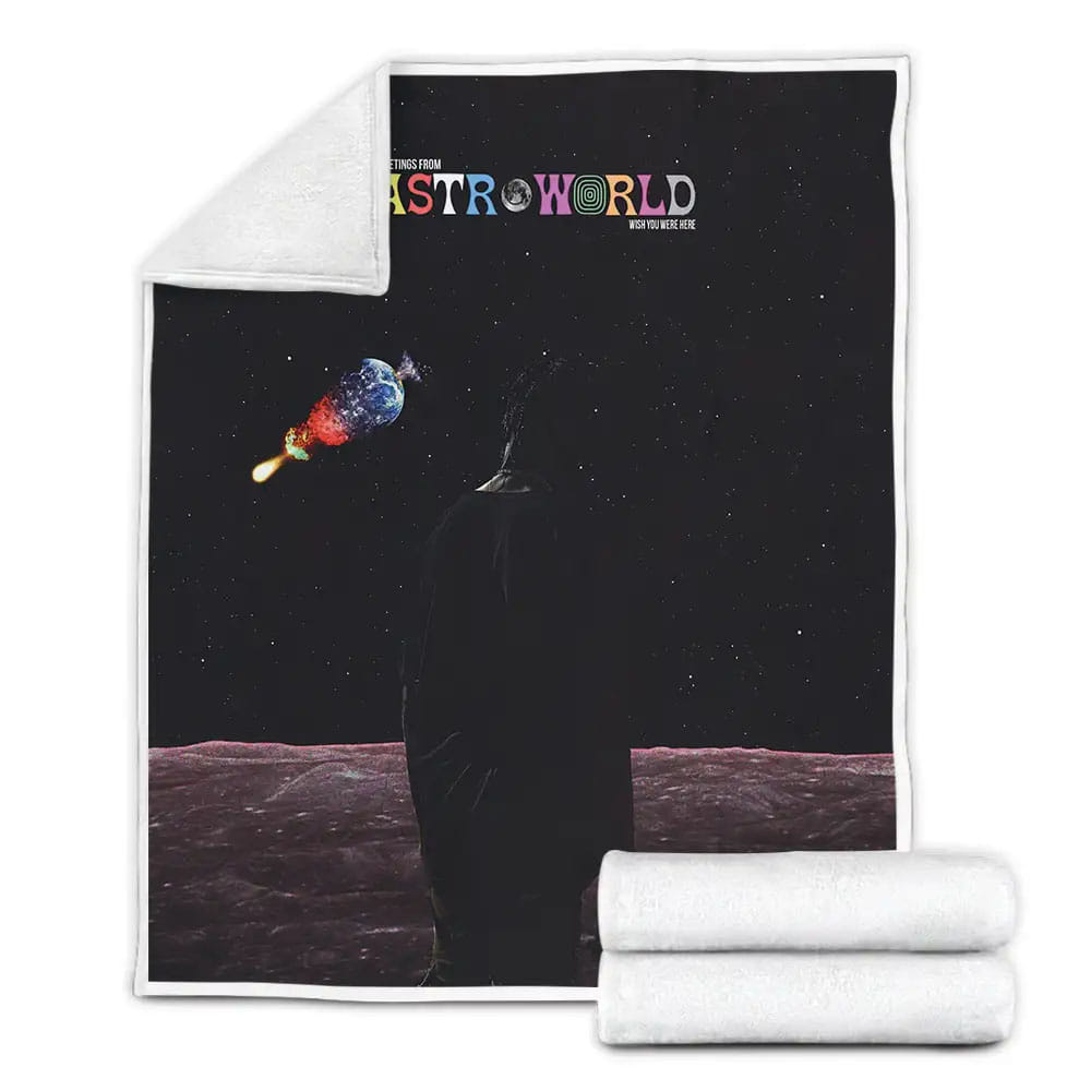 Travis Scott Greetings From Astroworld Wish You Were Here Tour Fleece Blanket Gift For Wife Husband Besties