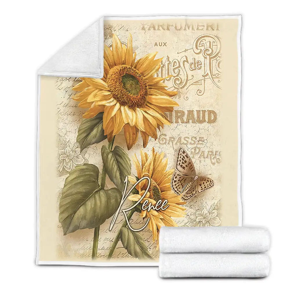 Sunflower Butterfly Vintage Petmytshirt Fleece Blanket Gift For Birthday Halloween Christmas Thanksgiving