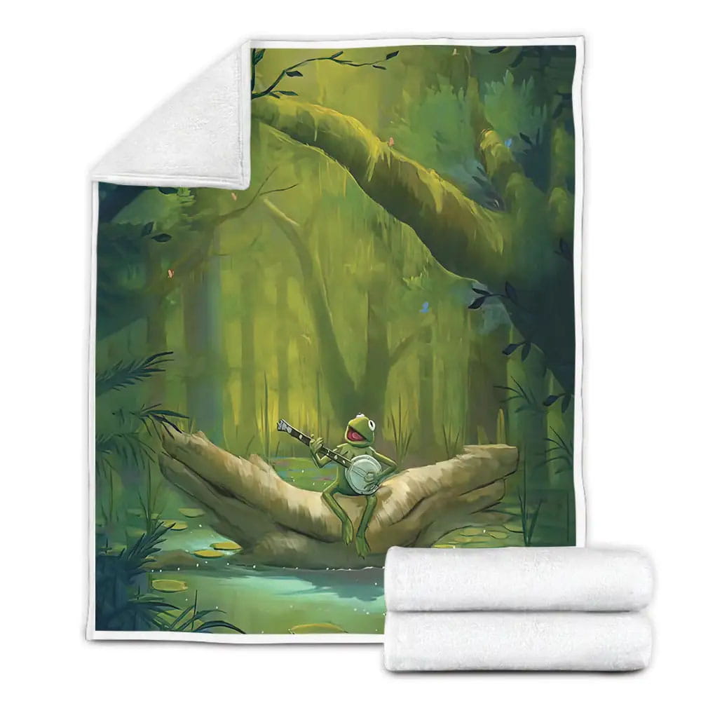 The Muppets Kermit The Frog Singing And Playing Banjo In Jungle Painting Fleece Blanket Perfect 