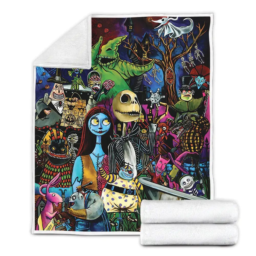 The Nightmare Before Christmas Characters In Colorful Painting Fleece Blanket Gift For Wife Husband Besties