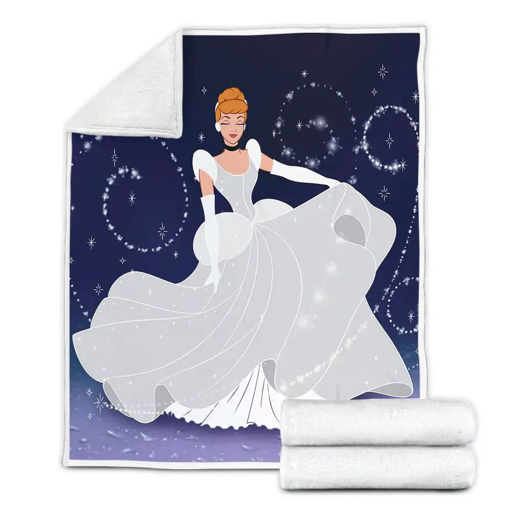 Disney Princess Cinderella Dancing In Her Stunning White Dress Fleece Blanket Gift For Wife Husband Besties