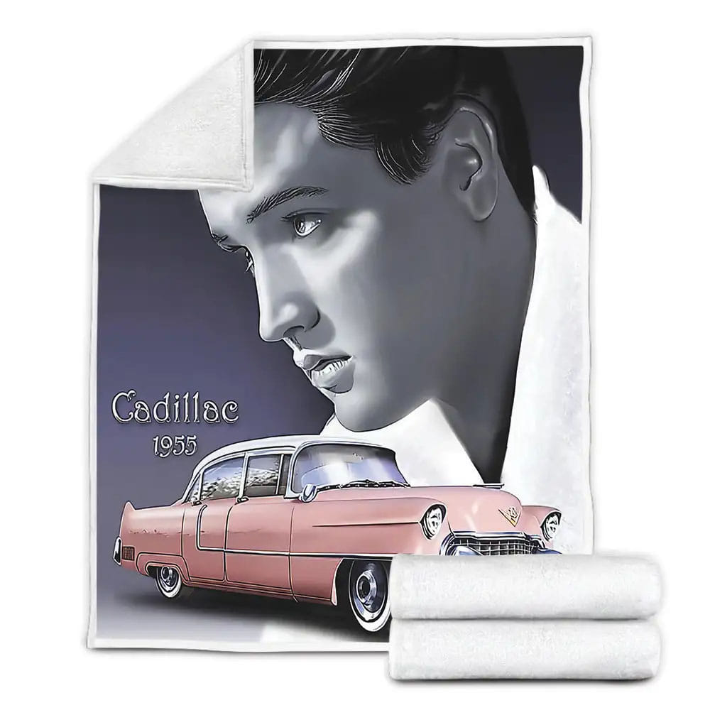 Elvis Presley And His 1955 Pink Cadillac Fleece Blanket Gift For Birthday Halloween Christmas Thanksgiving