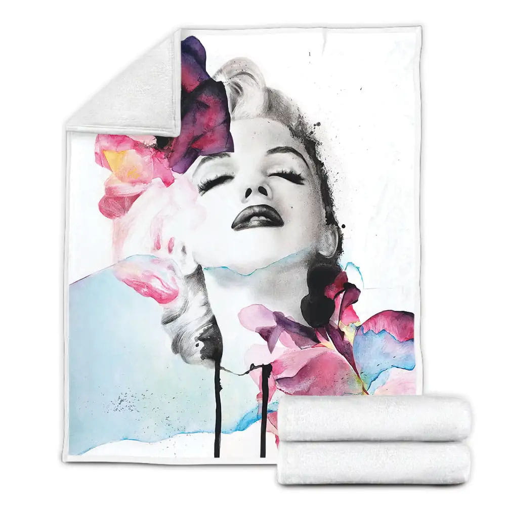 Marilyn Monroe And Roses In Watercolor Art Fleece Blanket Gift For Birthday Halloween Christmas Thanksgiving