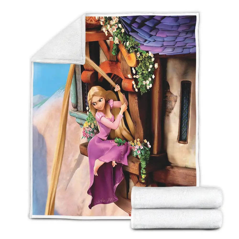 Disney Princess Rapunzel Climbing Down Her Hair Fleece Blanket Gift For Christmas Thanksgiving Halloween