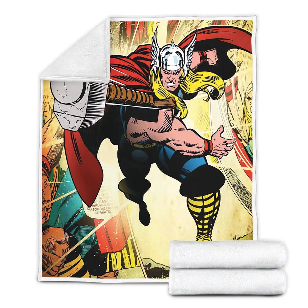Marvel Thor Throwing His Hammer In Comic Fleece Blanket Gift For Birthday Halloween Christmas Thanksgiving