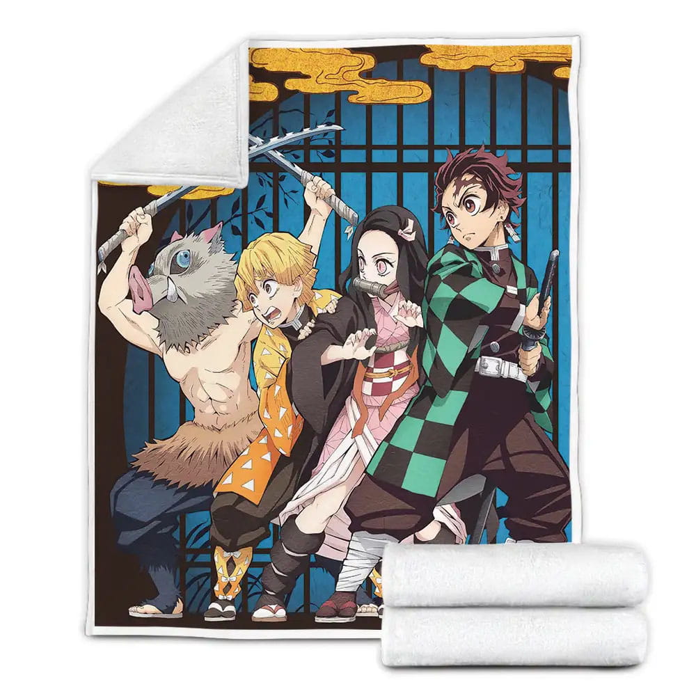 Demon Slayer Tanjiro Team Ready To Fight Fleece Blanket Gift For Birthday Halloween Christmas Thanksgiving