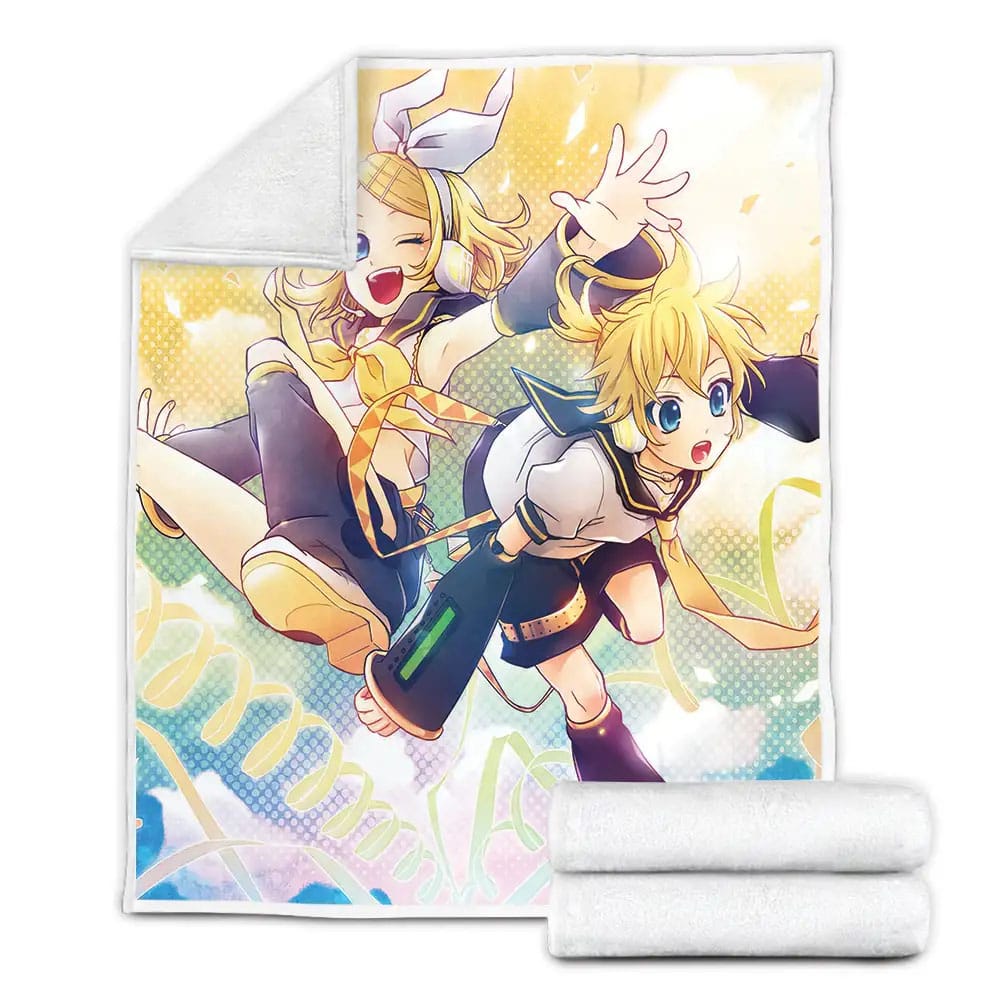 Kagamine Rin And Kagamine Len With Yellow Ribbons Fleece Blanket Gift For Christmas Thanksgiving Halloween