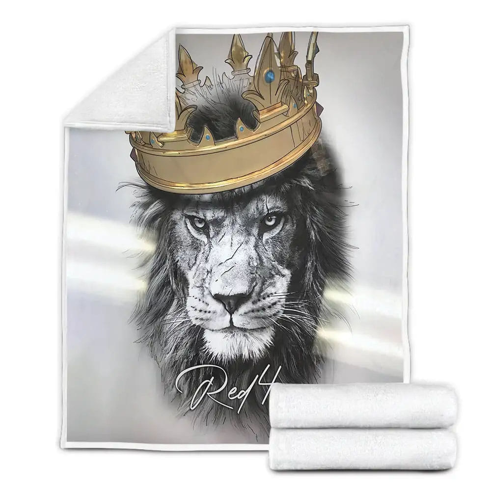 Lion Crown King Petmytshirt Custom Name Fleece Blanket Gift For Birthday Halloween Christmas Thanksgiving