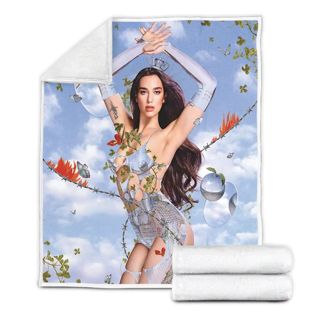 Dua Lipa With Butterflies And Plants Art Fleece Blanket Gift For Birthday Halloween Christmas Thanksgiving