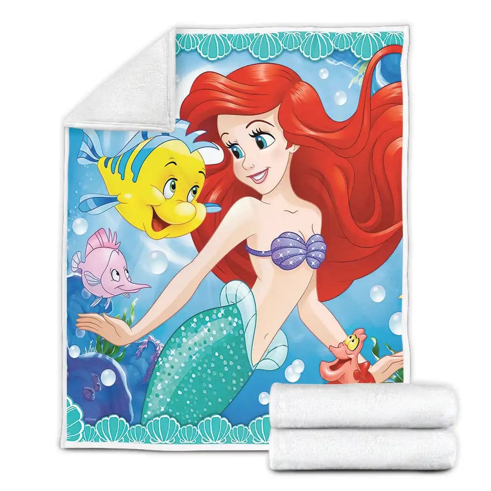 Disney Princess Ariel Surrounded By Her Friends Fleece Blanket Gift For Christmas Thanksgiving Halloween