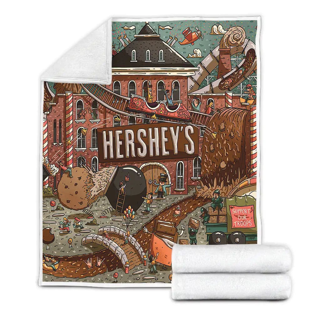 Hersheys Chocolate Town Cartoon Artwork Fleece Blanket Gift For Birthday Halloween Christmas Thanksgiving