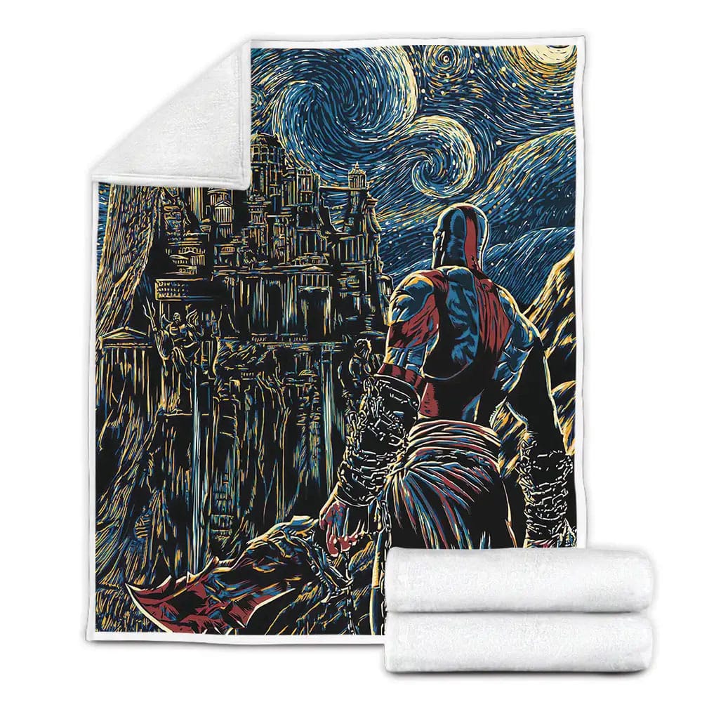 Kratos From God Of War In Starry Artwork Fleece Blanket Gift For Birthday Halloween Christmas Thanksgiving