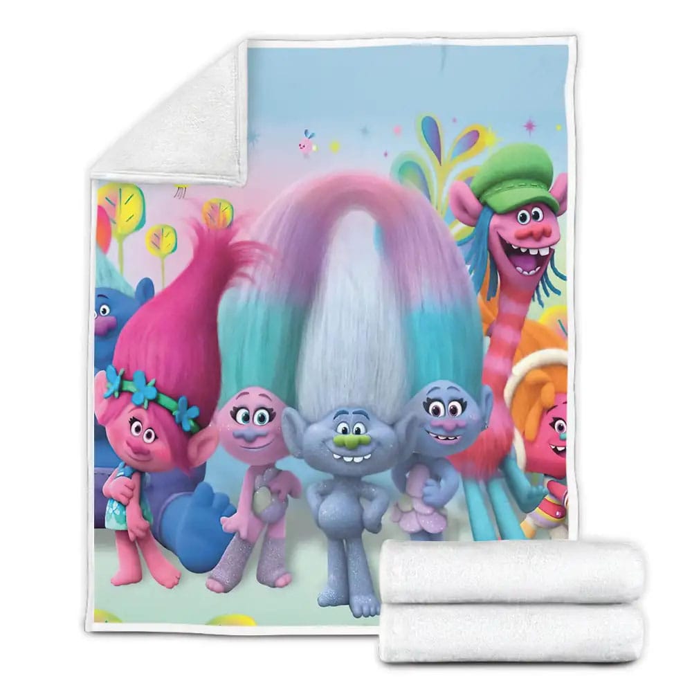Trolls Characters With Flowers And Plants Fleece Blanket Gift For Birthday Halloween Christmas Thanksgiving