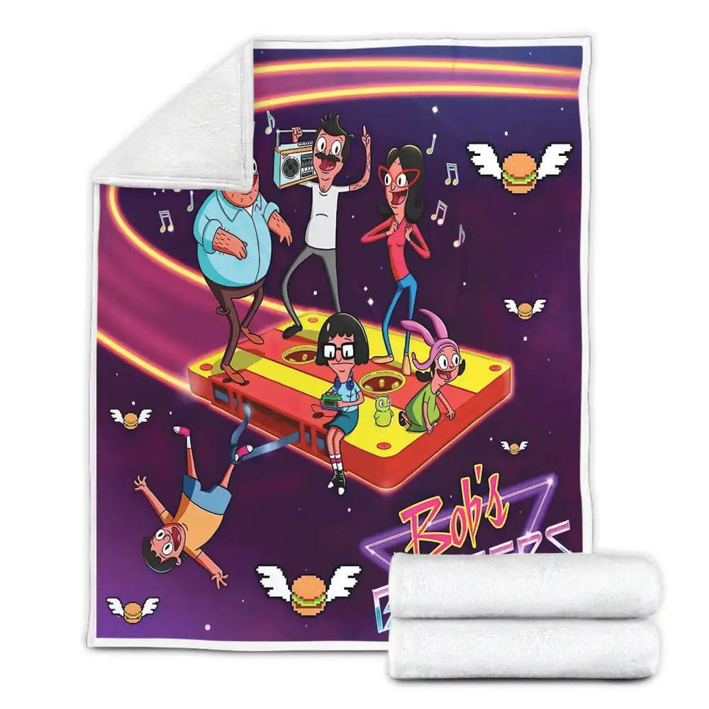 Bobs Burgers The Belcher Family Flying On Music Cassette Tape Fleece Blanket Gift For Wife Husband Besties