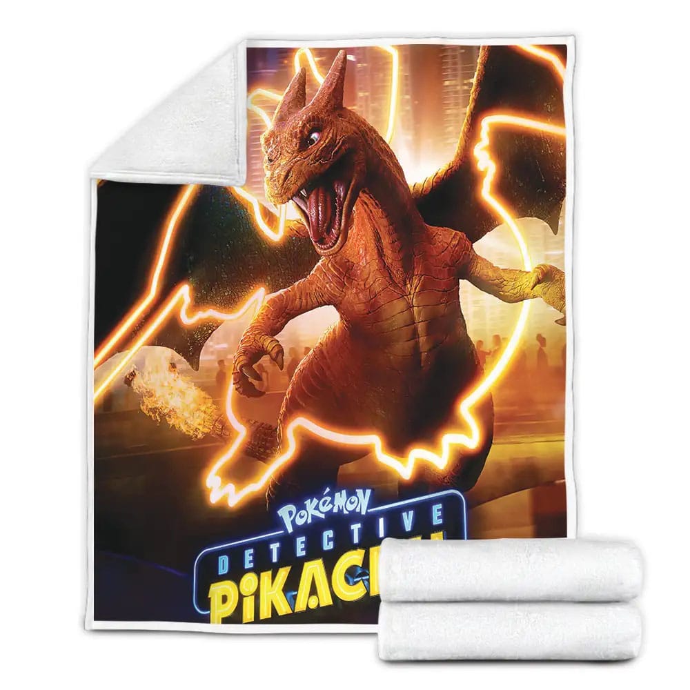 Pokemon Detective Pikachu Movie Charizard Poster Fleece Blanket Gift For Christmas Thanksgiving Halloween