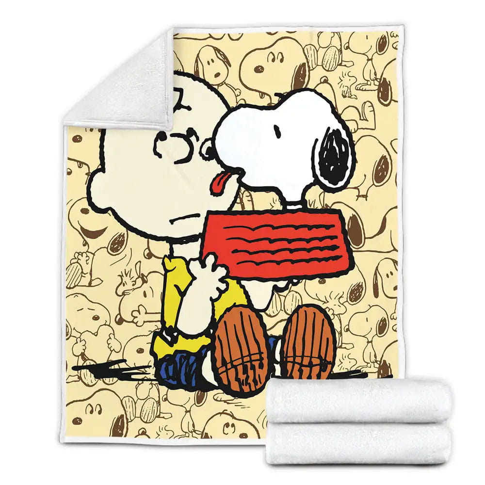 Peanuts Snoopy Licking Charlie Brown Face Fleece Blanket Gift For Birthday Halloween Christmas Thanksgiving
