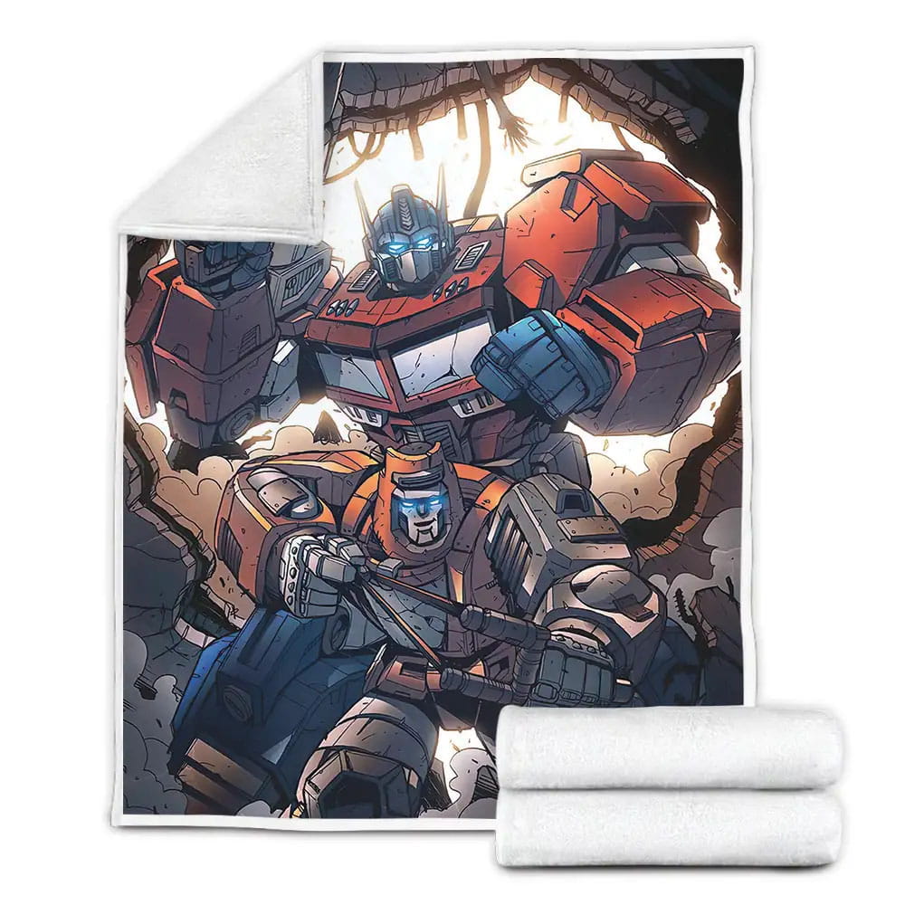 Transformer Optimus Prime And Blades Fighting Together Animations Fleece Blanket Gift For Wife Husband Besties
