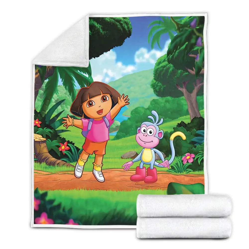 Dora The Explorer And Boots In The Forest Fleece Blanket Gift For Birthday Halloween Christmas Thanksgiving