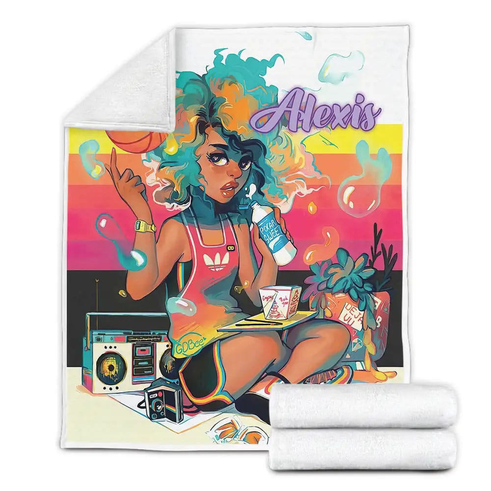 Black Girl Music And Basketball Afircan American Fleece Blanket Gift For Christmas Thanksgiving Halloween