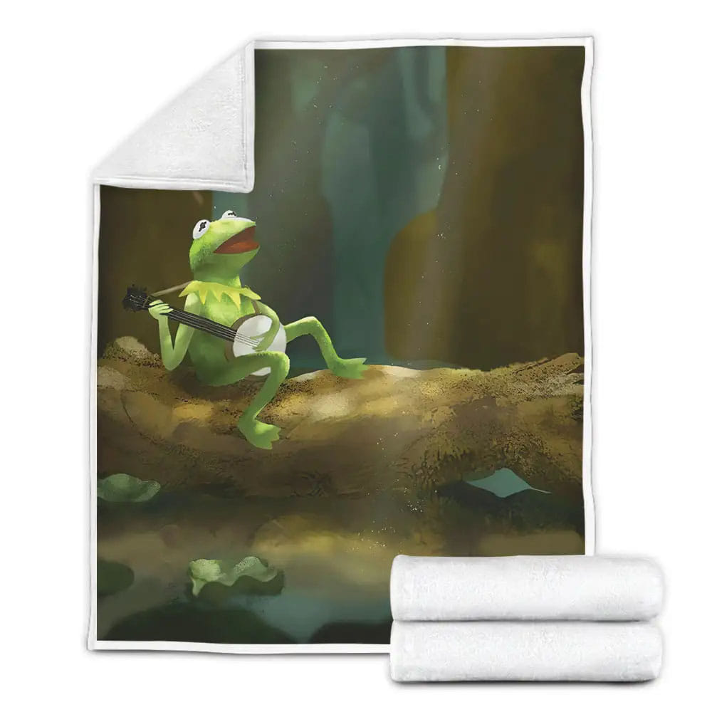 The Muppets Kermit The Frog Playing His Banjo In Jungle Painting Fleece Blanket Gift For Wife Husband Besties
