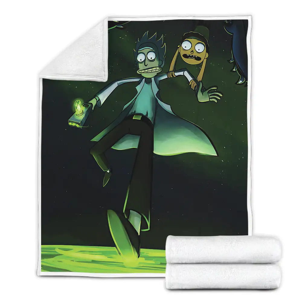 Rick And Morty Falling Into A Green Portal Fleece Blanket Gift For Birthday Halloween Christmas Thanksgiving