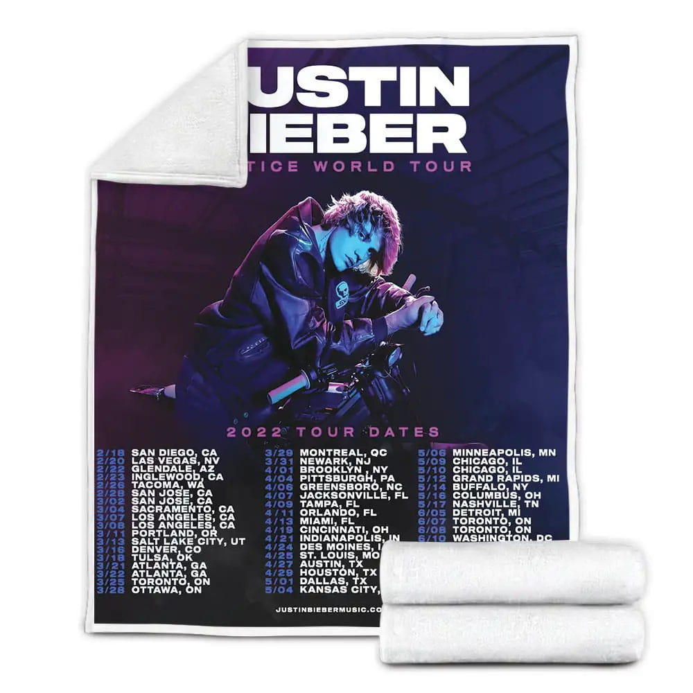 Justin Bieber In Justice World Tour Poster Fleece Blanket Gift For Birthday Halloween Christmas Thanksgiving