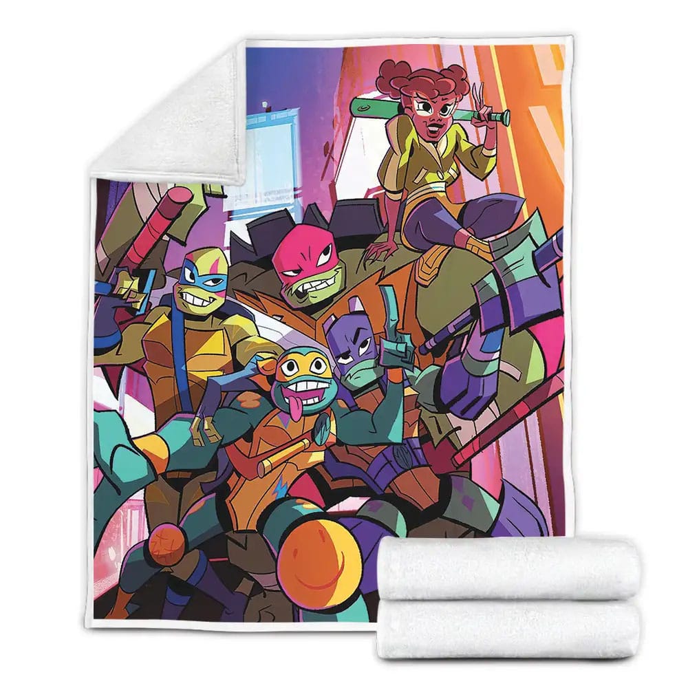 Rise Of The Teenage Mutant Ninja Turtles The Crew Poster In City Fleece Blanket Gift For Wife Husband Besties