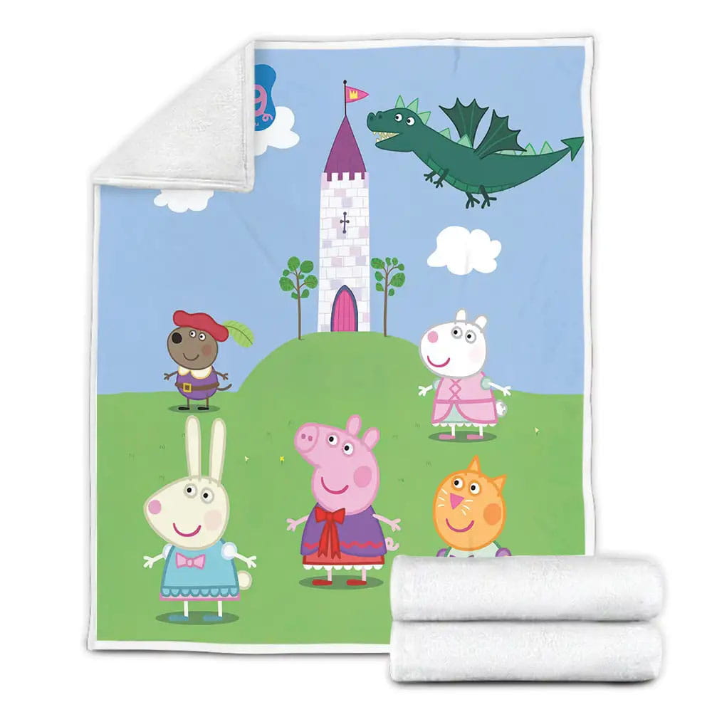 Peppa Pig And Friends And The Dragon Castle Fleece Blanket Gift For Birthday Halloween Christmas Thanksgiving
