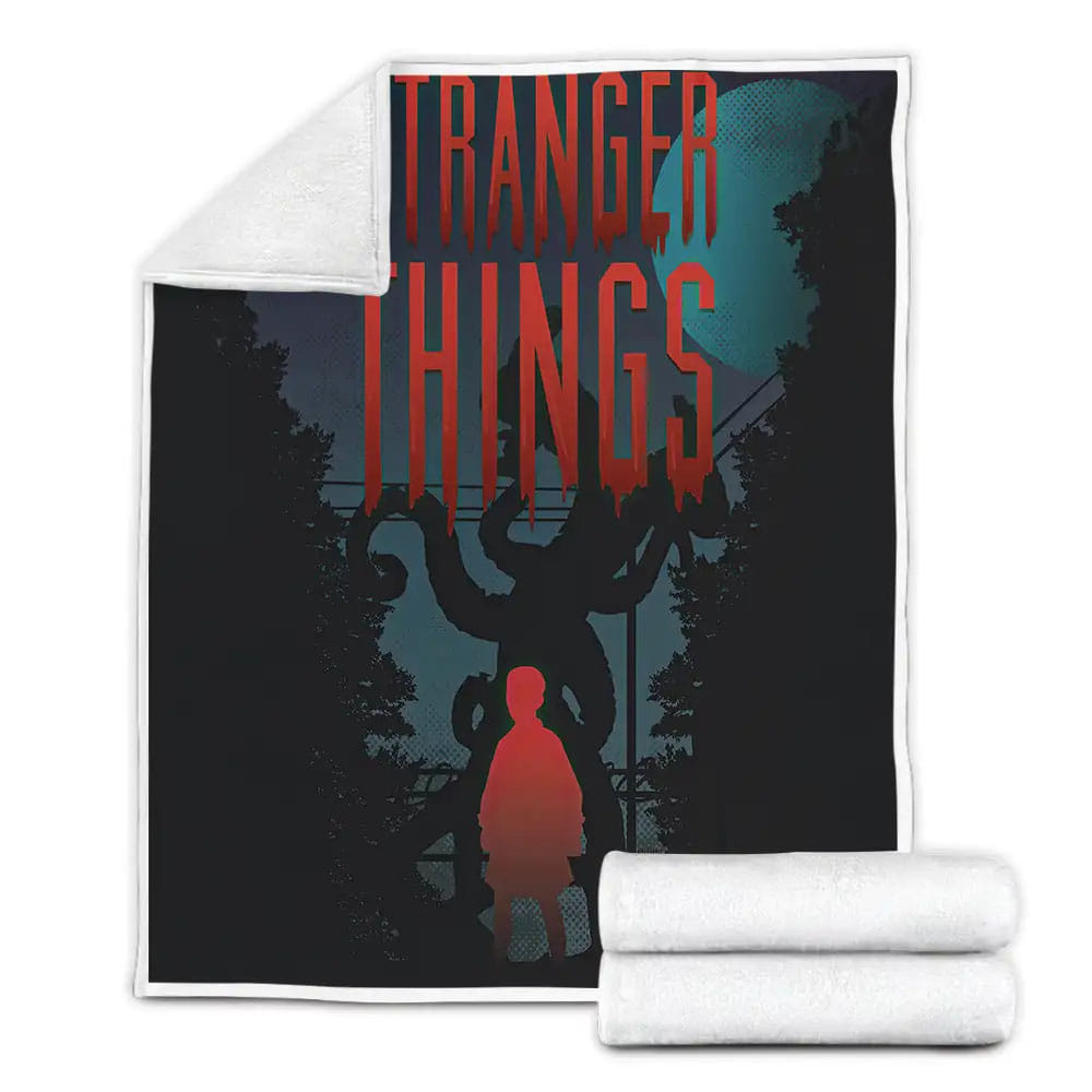 Stranger Things 3 Vintage Scary Movie Poster Style Fleece Blanket Gift For Christmas Thanksgiving Halloween