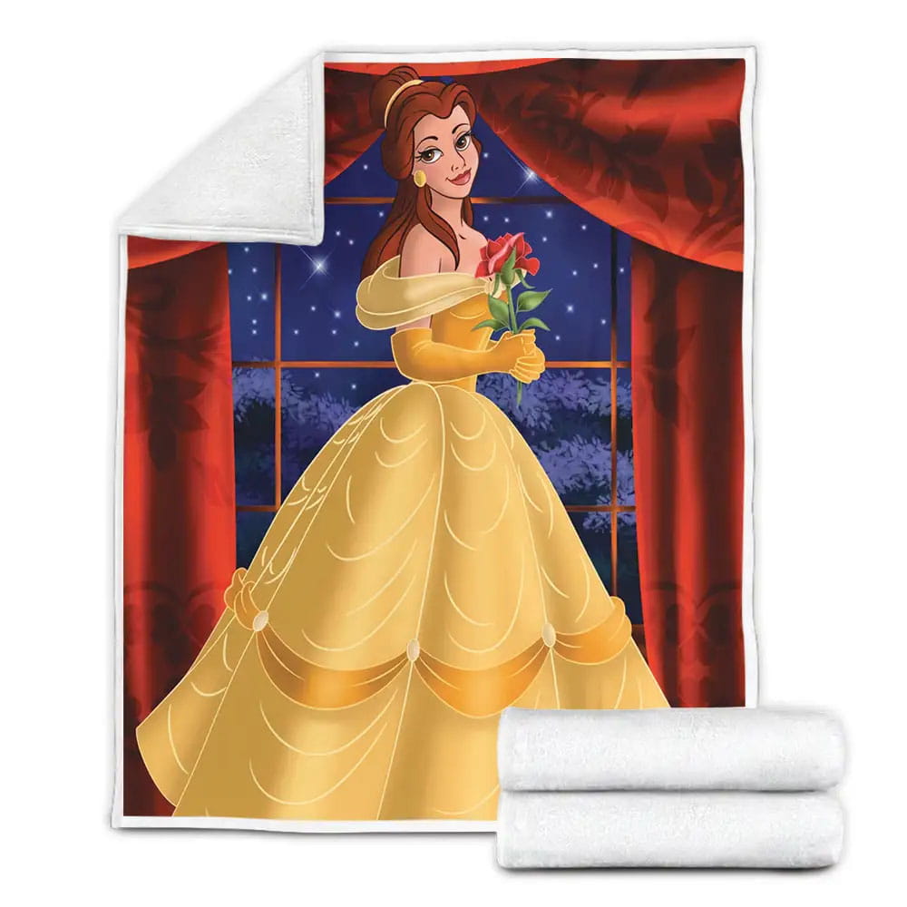 Disney Princess Belle And The Enchanted Rose Fleece Blanket Gift For Birthday Halloween Christmas Thanksgiving