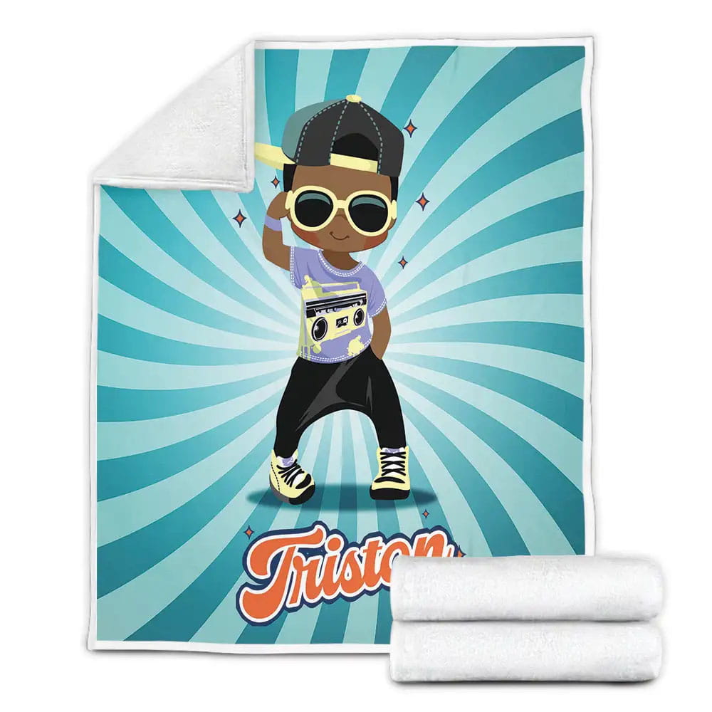 Cool Hiphop Black Baby Boy Dancing Wearing Sunglasses Afro Boy Custom Name Fleece Blanket Perfect 