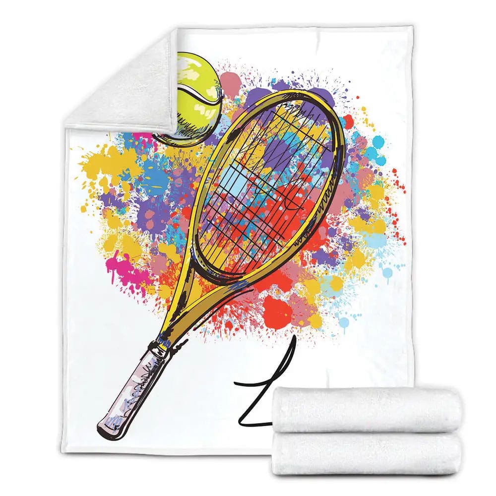 Petmytshirt Tennis Paints Splashed Tennis Racket And Tennis Ball Fleece Blanket Gift For Wife Husband Besties