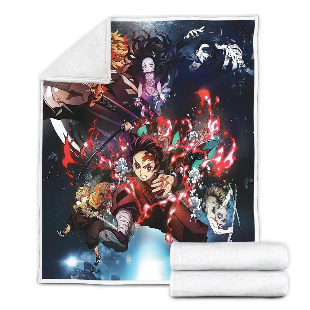 Demon Slayer Mugen Train The Movie Artwork Fleece Blanket Gift For Birthday Halloween Christmas Thanksgiving