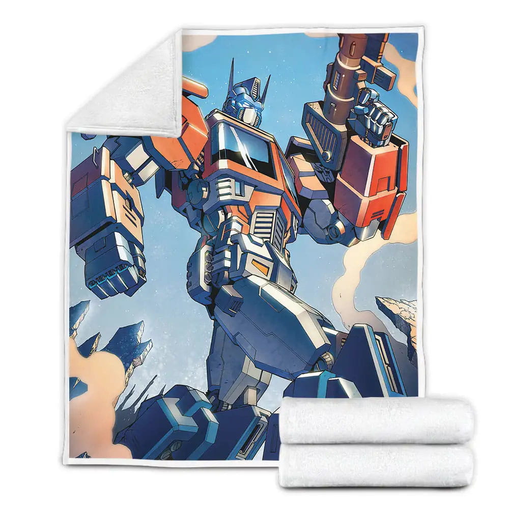 Transformer Autobot Optimus Walking On Battlefield Fleece Blanket Gift For Christmas Thanksgiving Halloween
