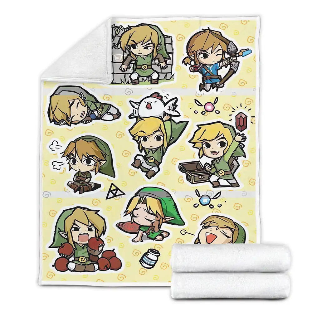 The Legend Of Zelda Funny Link Actions In Chibi Art Style Pattern Fleece Blanket Gift For Wife Husband Besties
