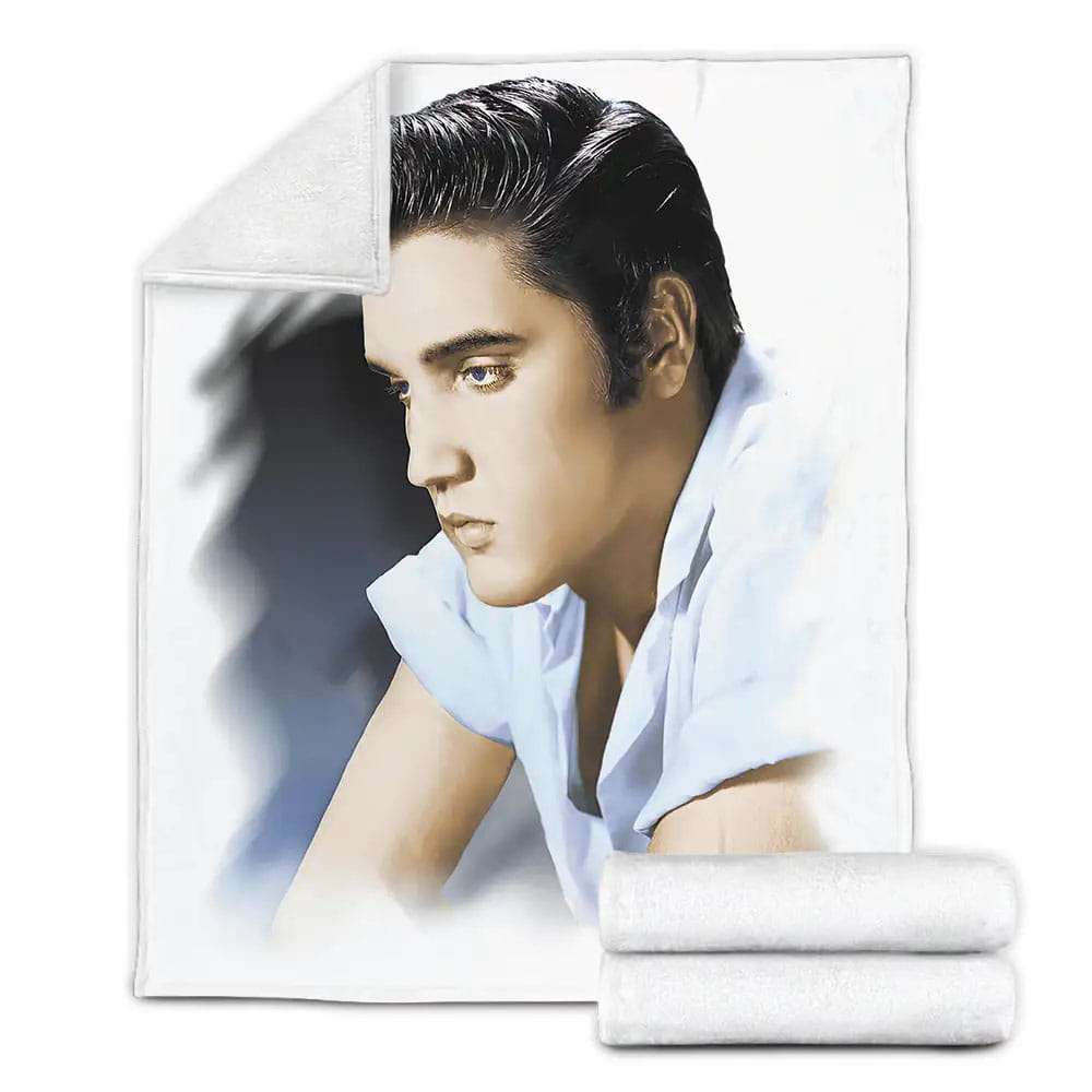 Elvis Presley With Green Eyes In Portrait Painting Fleece Blanket Gift For Christmas Thanksgiving Halloween