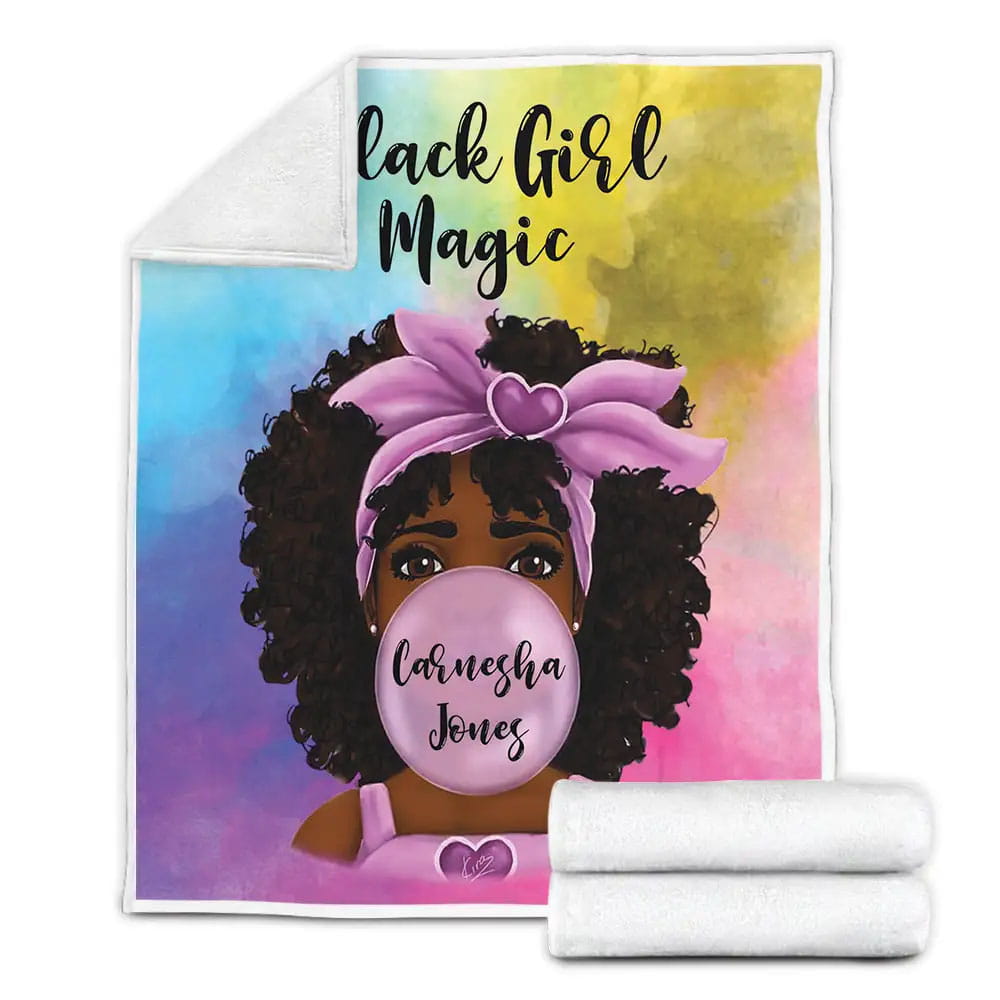African American Black Baby Girl Magic Custom Name Fleece Blanket Gift For Christmas Thanksgiving Halloween