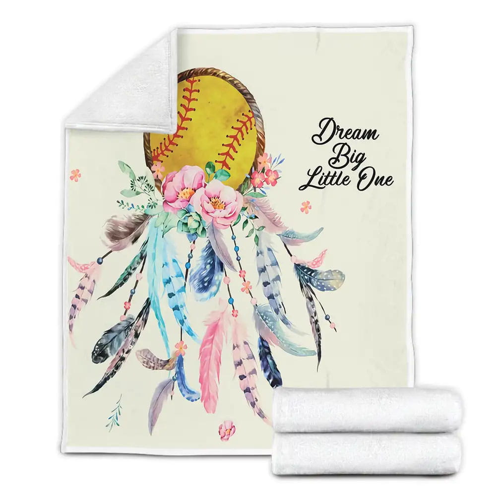 Softball Dreamcatcher Dream Big Little copy Fleece Blanket Gift For Birthday Halloween Christmas Thanksgiving