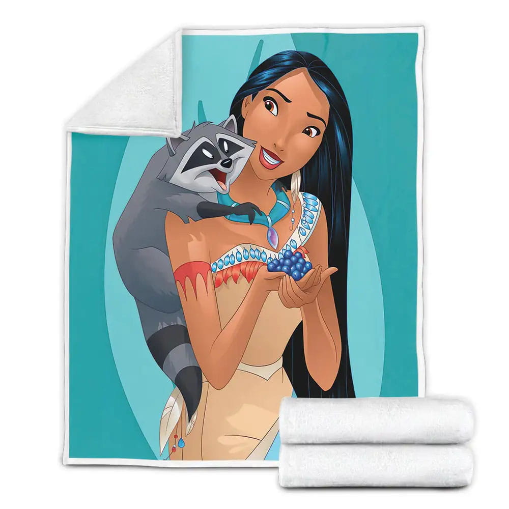 Disney Princess Pocahontas Feeding Meeko Blueberry Fleece Blanket Gift For Christmas Thanksgiving Halloween