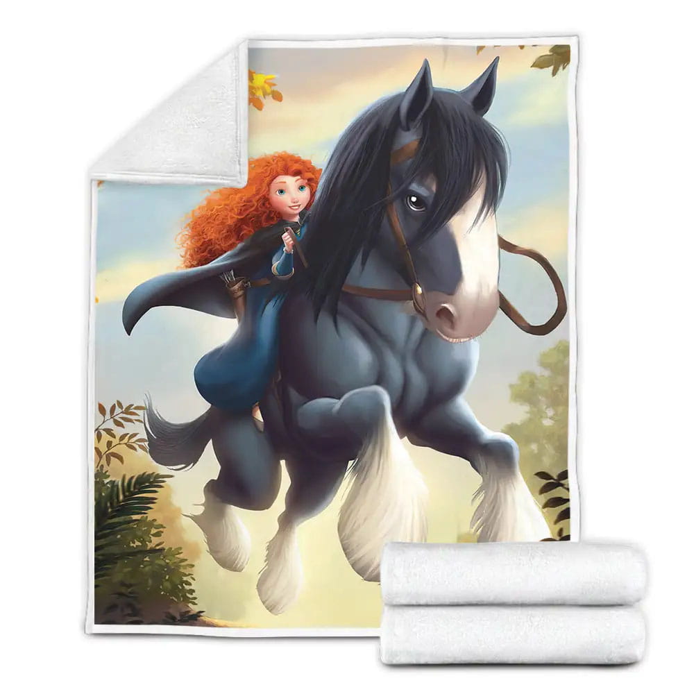 Disney Princess Merida And Angus Horse Riding Fleece Blanket Gift For Birthday Halloween Christmas Thanksgiving